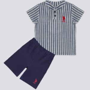 USB1163 US POLO طقم للاطفال البيبي قطعتين قميص مخطط لون كحلي  مع شورت قطن