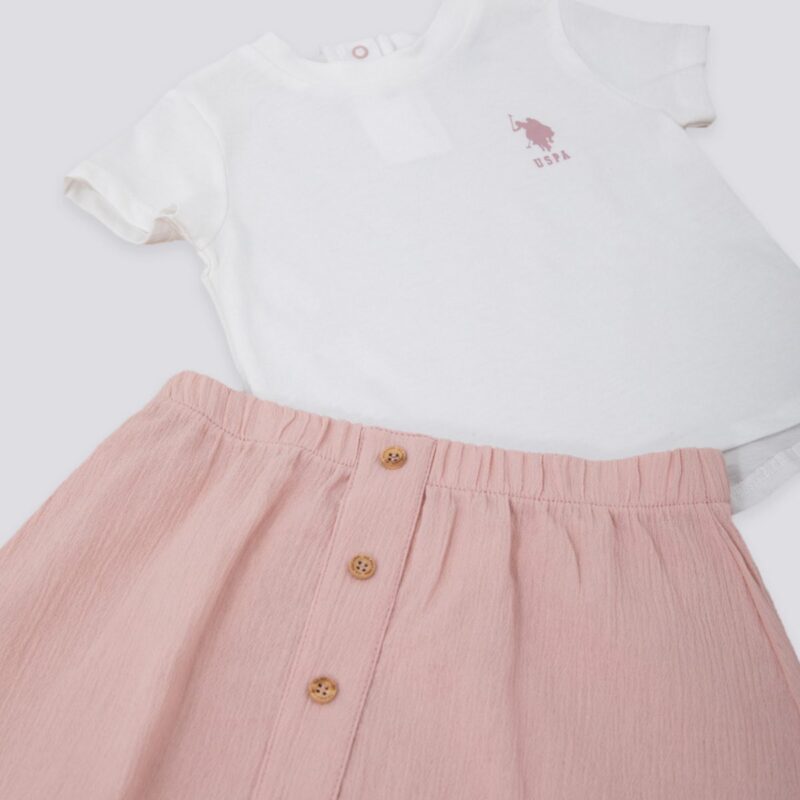 USB1263 US POLO BABY طقم للفتيات قطعتين تنورة مع بلوز قطن سبور