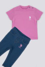 ⁦USB1291 US POLO BABY  طقم للفتيات قطعتين قطن بلوز لون وردي مع بنطال لون ازرق⁩ - الصورة ⁦5⁩