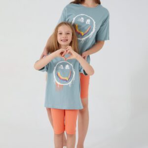 RP3079 "happy smile" طقم من كولكشن الام مع ابنتها قطعتين قطن