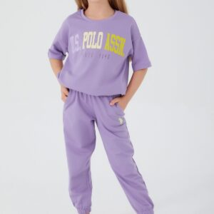 US1418 US POLO طقم تريينج للفتيات قطن لون بنفسجي ماركة