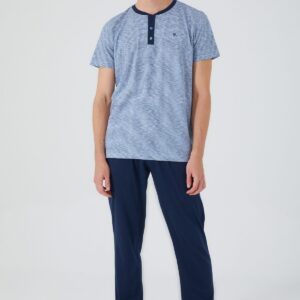 AR2532-S طقم بيجاما للرجال قطعتين قطن بلوز مخططة بالعرض باللونين الازرق والابيض