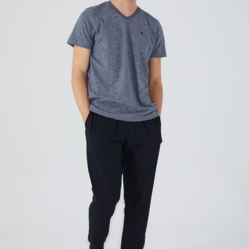 AR2534 طقم بيجاما قطعتين قطن للرجال بلوز لون رمادي مع بنطال لون اسود