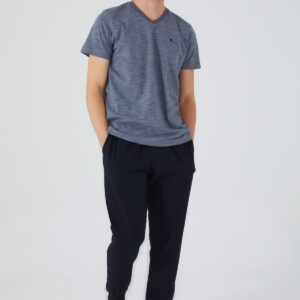 AR2534 طقم بيجاما قطعتين قطن للرجال بلوز لون رمادي مع بنطال لون اسود