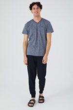 AR2534 طقم بيجاما قطعتين قطن للرجال بلوز لون رمادي مع بنطال لون اسود - الصورة 6