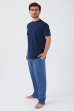 ar2539-s طقم بيجاما قطعتين قطن للرجال بلوز لون كحلي مع بنطال لون ازرق