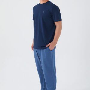 ar2539-s طقم بيجاما قطعتين قطن للرجال بلوز لون كحلي مع بنطال لون ازرق