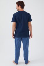 ar2539-s طقم بيجاما قطعتين قطن للرجال بلوز لون كحلي مع بنطال لون ازرق - الصورة 5