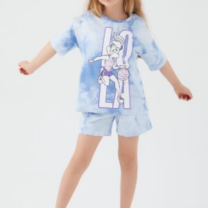 L1564-3 طقم شورت للفتيات قطن ماركة لوني تونز لون ازرق