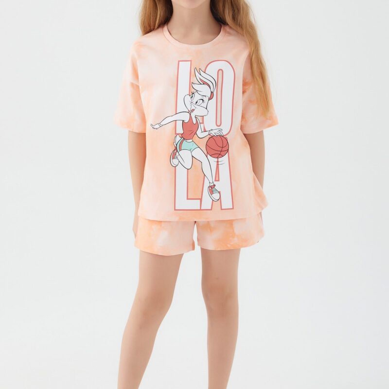 L1564-3 طقم شورت للفتيات قطن ماركة لوني تونز لون اورنج