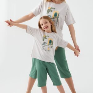 RP3093 من كولكشن العائلة الام مع ابنتها طقم بيجاما قطعتين برمودا قطن