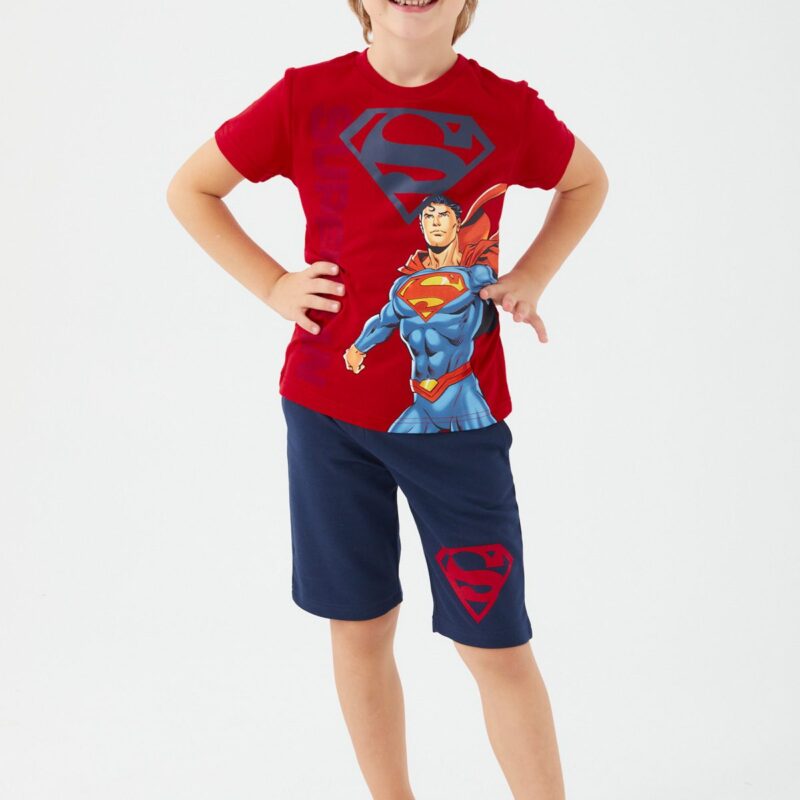 L1560-3 SUPERMAN تريننج شورت سوبرمان قطن للاولاد لون احمر