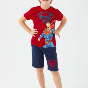L1560-3 SUPERMAN تريننج شورت سوبرمان قطن للاولاد لون احمر