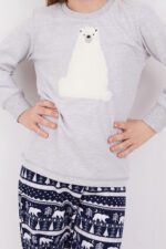 AR2154 من كولكشن العائلة الام مع ابنتها بيجاما قطن سوبيرم قطعتين بلوز لون رمادي فاتح مع بنطال لون كحلي - الصورة 5