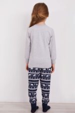 AR2154 من كولكشن العائلة الام مع ابنتها بيجاما قطن سوبيرم قطعتين بلوز لون رمادي فاتح مع بنطال لون كحلي - الصورة 4
