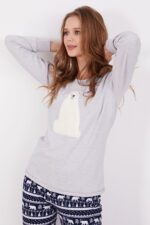 AR2154 من كولكشن العائلة الام مع ابنتها بيجاما قطن سوبيرم قطعتين بلوز لون رمادي فاتح مع بنطال لون كحلي - الصورة 8