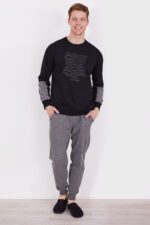 AR2338-S طقم بيجاما قطعتين قطن للرجال بتصميم مميز باللونين الاسود مع الرمادي