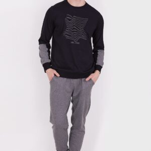 AR2338-S طقم بيجاما قطعتين قطن للرجال بتصميم مميز باللونين الاسود مع الرمادي