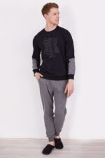 AR2338-S طقم بيجاما قطعتين قطن للرجال بتصميم مميز باللونين الاسود مع الرمادي - الصورة 3