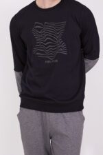 AR2338-S طقم بيجاما قطعتين قطن للرجال بتصميم مميز باللونين الاسود مع الرمادي - الصورة 2