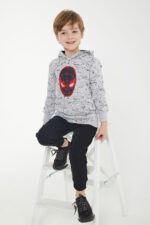 D4722-3 SPIDER-MAN طقم تريننج سبايدر مان مبطن مع طاقية للاولاد بلوز لون رمادي - الصورة 3