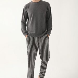AR2801-S طقم بيجاما للرجال قطعتين  بلوز لون رمادي ثلاث خيوط مع بنطال مقلم