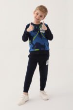 ⁦RP3224 طقم تريننج قطن للاولاد ثلاث خيوط بلوز هودي لون كحلي⁩ - الصورة ⁦3⁩