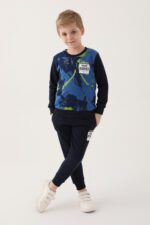 RP3224 طقم تريننج قطن للاولاد ثلاث خيوط بلوز هودي لون كحلي