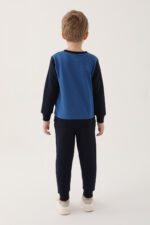 ⁦RP3224 طقم تريننج قطن للاولاد ثلاث خيوط بلوز هودي لون كحلي⁩ - الصورة ⁦2⁩