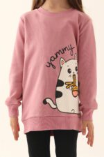 RP3243 طقم تريننج للبنات قطن ثلاث خيوط بلوز لون زهري طويلة مع  بنطال تايت لون اسود - الصورة 4