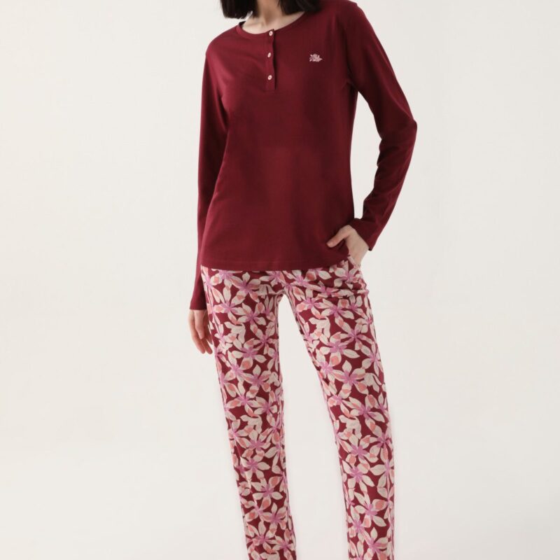 AR2638-S طقم بيجاما قطعتين قطن الزبدة بلوز لون توتي مع بنطال مورد