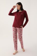 AR2638-S طقم بيجاما قطعتين قطن الزبدة بلوز لون توتي مع بنطال مورد - الصورة 5