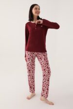 AR2638-S طقم بيجاما قطعتين قطن الزبدة بلوز لون توتي مع بنطال مورد - الصورة 4