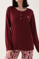 AR2638-S طقم بيجاما قطعتين قطن الزبدة بلوز لون توتي مع بنطال مورد - الصورة 3