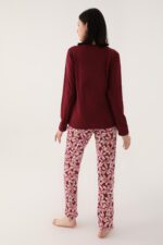AR2638-S طقم بيجاما قطعتين قطن الزبدة بلوز لون توتي مع بنطال مورد - الصورة 2