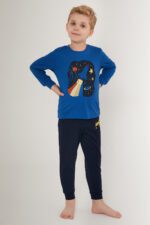 RP3186-2 طقم بيجاما قطعتين قطن للاولاد بلوز لون ازرق مع بنطال لون كحلي - الصورة 6