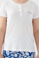 AR2425-S طقم بيتي قطعتين بلوز قطن الزبدة لون ابيض مع بنطال  قماش - الصورة 3