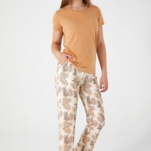 AR2435-Sطقم بيتي قطعتين  بلوز قطن لون كامل مع بنطال قماش