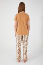 AR2435-Sطقم بيتي قطعتين  بلوز قطن لون كامل مع بنطال قماش - الصورة 4