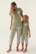 AR2870 طقم بيجاما قطن من كولكش العائلة قطعتين لون فستقي