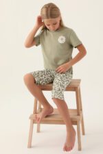 AR2870 طقم بيجاما قطن من كولكش العائلة قطعتين لون فستقي - الصورة 8