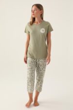 AR2870 طقم بيجاما قطن من كولكش العائلة قطعتين لون فستقي - الصورة 3