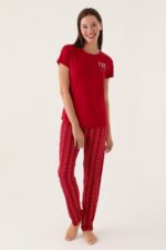 AR2908 طقم بيجاما للنساء قطن الزبدة بتصميم مريح ولون مميز من الاحمر - الصورة 5