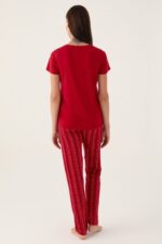 AR2908 طقم بيجاما للنساء قطن الزبدة بتصميم مريح ولون مميز من الاحمر - الصورة 2