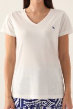 ⁦AR2940-S طقم بيتي برمودا قطعتين بلوز لون ابيض مع بنطال برمودا قماش بتصميم والوان مميزة⁩ - الصورة ⁦3⁩