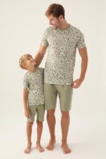 AR2980 طقم بيجاما قطن من كولكش العائلة قطعتين لون فستقي