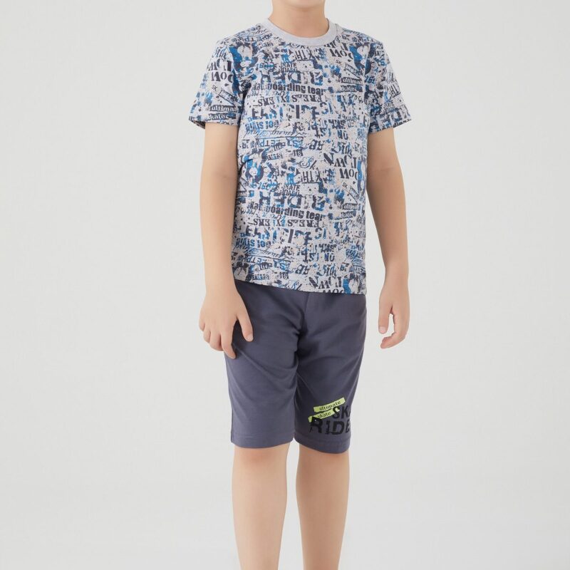 RP3051 طقم برمودا للاولاد قطن بلوز نصف كم