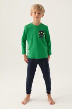 RP3338 طقم بيجاما للاولاد قطن بلوز لون اخضر مع بنطال لون كحلي