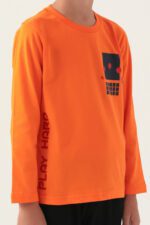 RP3338 طقم بيجاما للاولاد قطن بلوز لون برتقالي مع بنطال لون اسود - الصورة 3