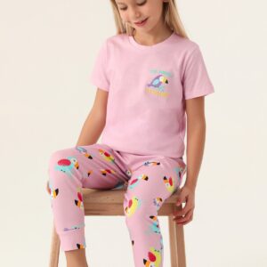 RP3403 طقم بيجاما قطن للبنات قطعتين لون زهري